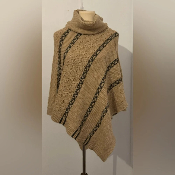 Lineamaglia Mohair Blend Turtleneck Poncho Heavy Warm Cozy Luxe Lagenlook OS - Picture 1 of 9